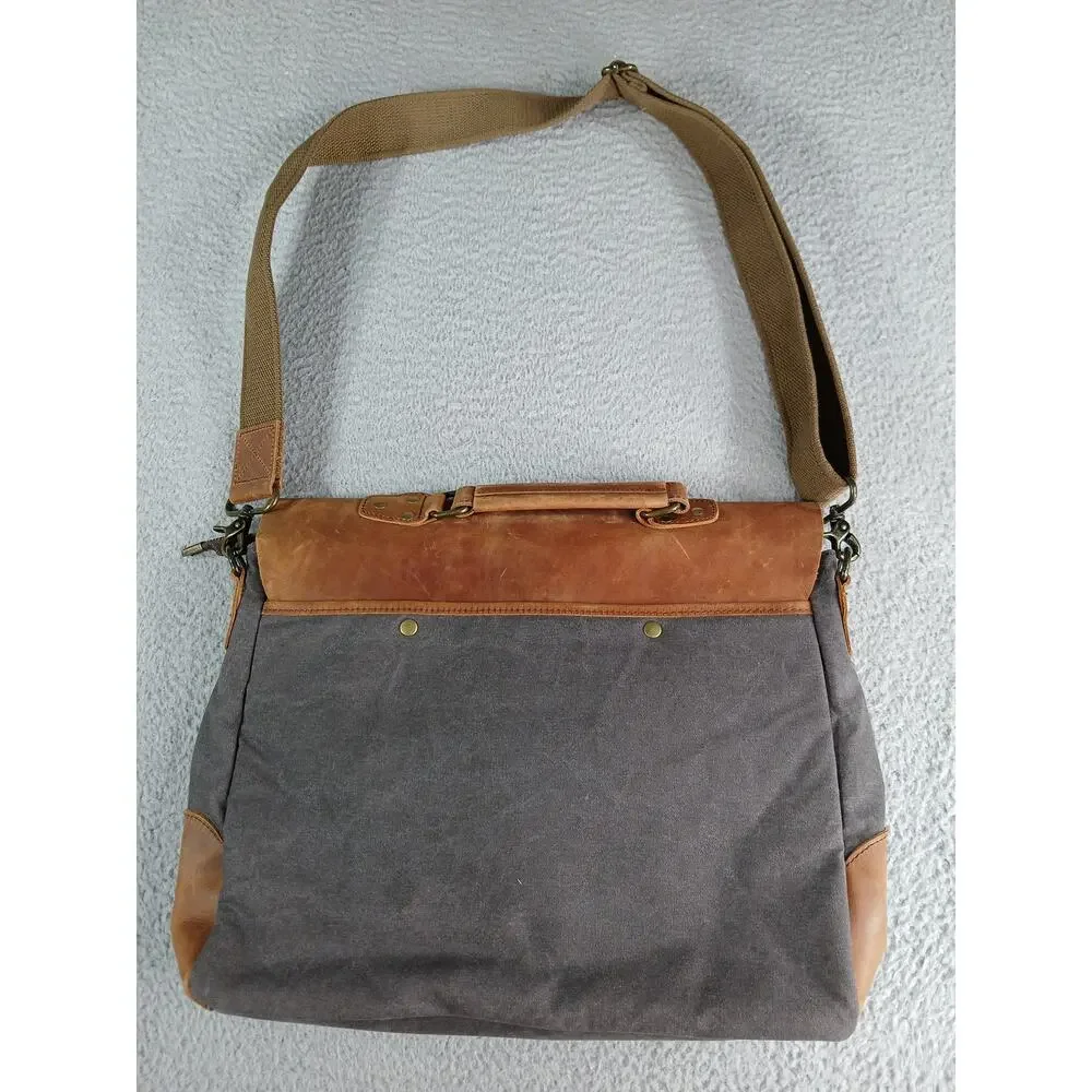 Wowbox Messenger Bag Mens Brown Canvas Leather Large Distressed